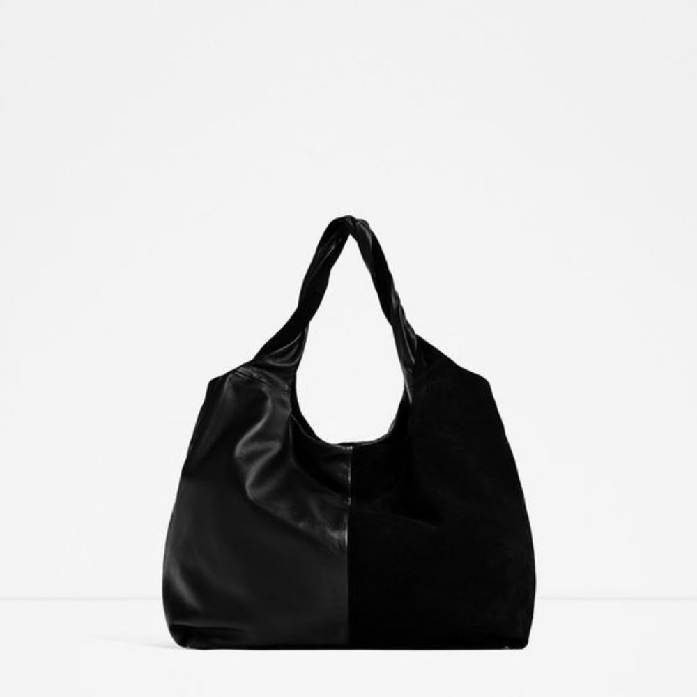 ZARA Contrast Suede Leather Bucket Bag Purse NWT